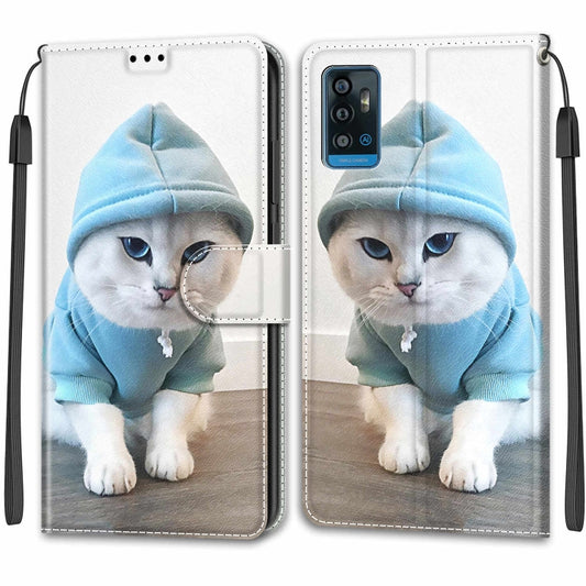 Voltage Coloured Drawing Magnetic Clasp Horizontal Flip PU Leather Case with Holder & Card Slots For ZTE Blade A71(C15 Blue Sweater White Cat) by buy2fix