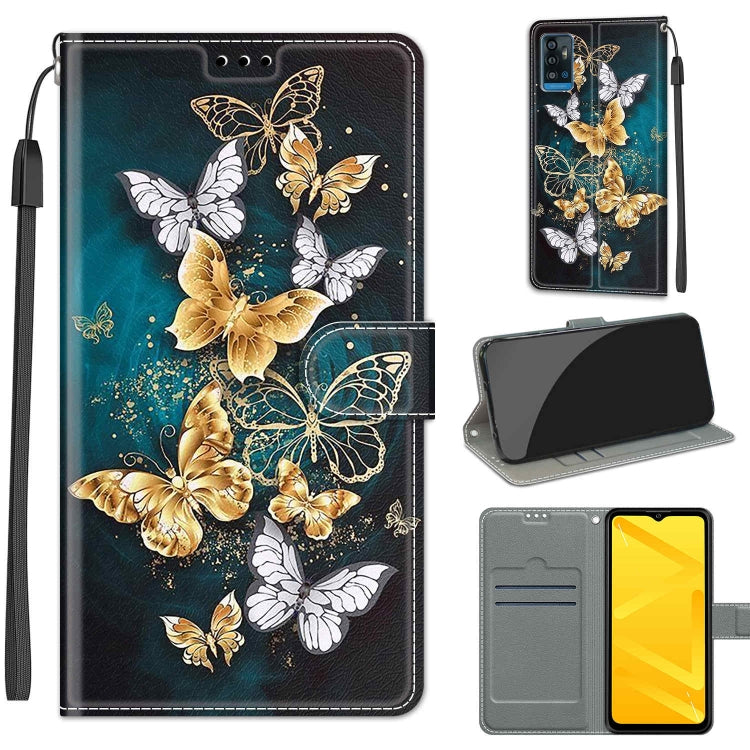 Voltage Coloured Drawing Magnetic Clasp Horizontal Flip PU Leather Case with Holder & Card Slots For ZTE Blade A71(C20 Gold Silver Flying Butterflies) - ZTE Cases by buy2fix | Online Shopping UK | buy2fix