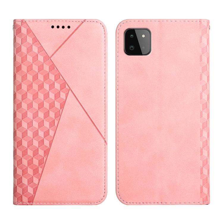 For Samsung Galaxy A22 5G Diamond Pattern Splicing Skin Feel Magnetic Horizontal Flip Leather Case with Card Slots & Holder & Wallet(Rose Gold) by buy2fix