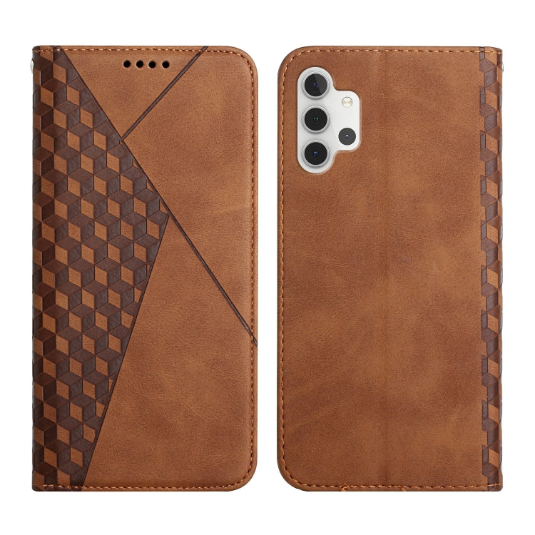 For Samsung Galaxy A32 5G Diamond Pattern Splicing Skin Feel Magnetic Horizontal Flip Leather Case with Card Slots & Holder & Wallet(Brown) by buy2fix