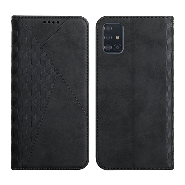For Samsung Galaxy A51 5G Diamond Pattern Splicing Skin Feel Magnetic Horizontal Flip Leather Case with Card Slots & Holder & Wallet(Black) by buy2fix