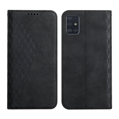 For Samsung Galaxy A51 5G Diamond Pattern Splicing Skin Feel Magnetic Horizontal Flip Leather Case with Card Slots & Holder & Wallet(Black) by buy2fix