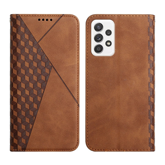 For Samsung Galaxy A72 5G / 4G Diamond Pattern Splicing Skin Feel Magnetic Horizontal Flip Leather Case with Card Slots & Holder & Wallet(Brown)