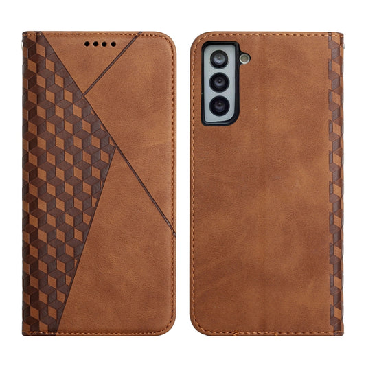 For Samsung Galaxy S21 FE Diamond Pattern Splicing Skin Feel Magnetic Horizontal Flip Leather Case with Card Slots & Holder & Wallet(Brown) by buy2fix