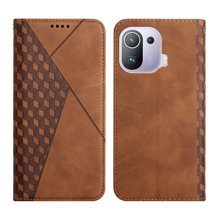 For Xiaomi Mi 11 Pro Diamond Pattern Splicing Skin Feel Magnetic Horizontal Flip Leather Case with Card Slots & Holder & Wallet(Brown) - Xiaomi Cases by buy2fix | Online Shopping UK | buy2fix