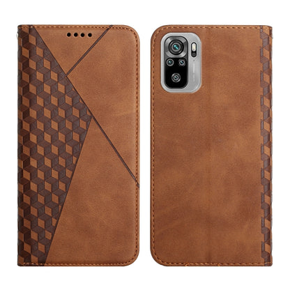 For Xiaomi Redmi Note 10 4G Diamond Pattern Splicing Skin Feel Magnetic Horizontal Flip Leather Case with Card Slots & Holder & Wallet(Brown) - Xiaomi Cases by buy2fix | Online Shopping UK | buy2fix