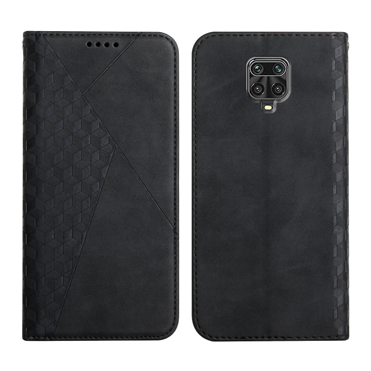 For Xiaomi Redmi Note 9 Pro Diamond Pattern Splicing Skin Feel Magnetic Horizontal Flip Leather Case with Card Slots & Holder & Wallet(Black) by buy2fix