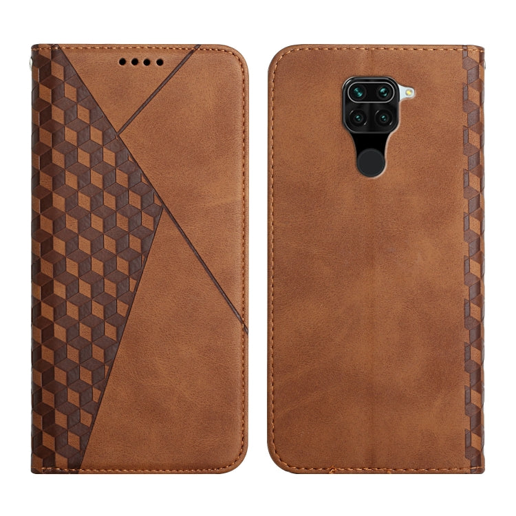 For Xiaomi Redmi Note 9 Diamond Pattern Splicing Skin Feel Magnetic Horizontal Flip Leather Case with Card Slots & Holder & Wallet(Brown) - Xiaomi Cases by buy2fix | Online Shopping UK | buy2fix