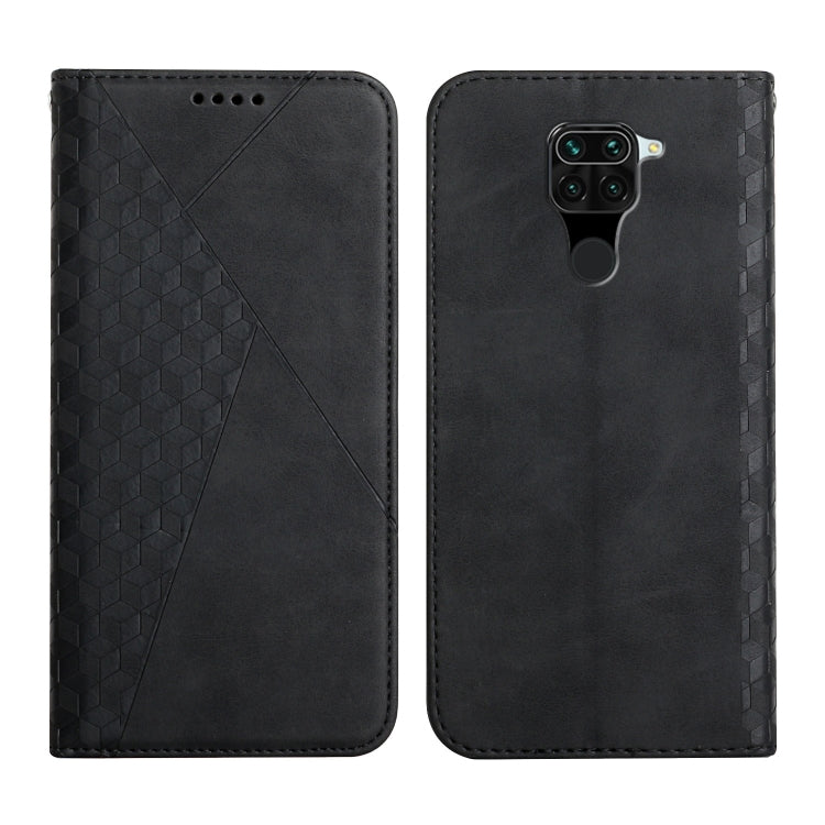 For Xiaomi Redmi Note 9 Diamond Pattern Splicing Skin Feel Magnetic Horizontal Flip Leather Case with Card Slots & Holder & Wallet(Black) by buy2fix