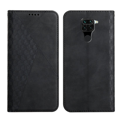 For Xiaomi Redmi Note 9 Diamond Pattern Splicing Skin Feel Magnetic Horizontal Flip Leather Case with Card Slots & Holder & Wallet(Black) by buy2fix