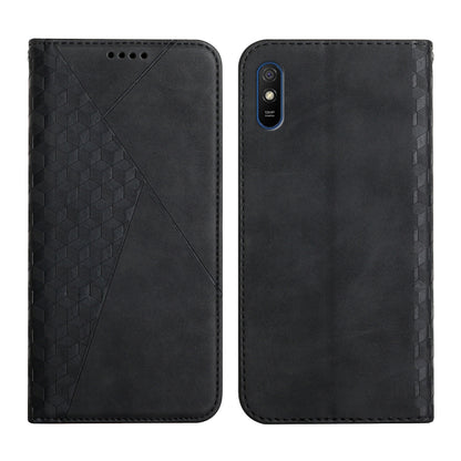 For Xiaomi Redmi 9A Diamond Pattern Splicing Skin Feel Magnetic Horizontal Flip Leather Case with Card Slots & Holder & Wallet(Black) - Xiaomi Cases by buy2fix | Online Shopping UK | buy2fix