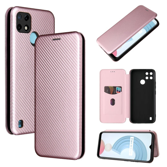 For OPPO Realme C21Y Carbon Fiber Texture Horizontal Flip TPU + PC + PU Leather Case with Card Slot(Pink)
