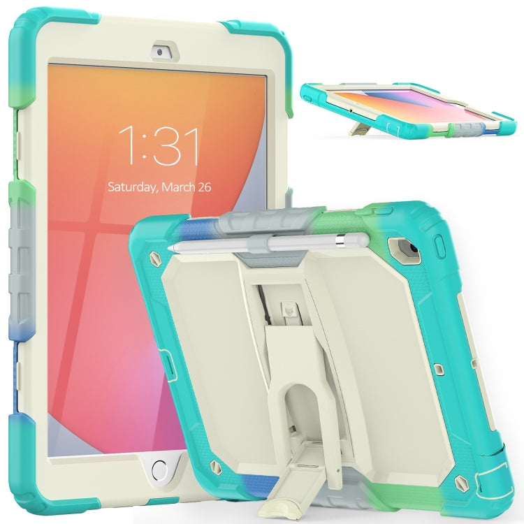 For iPad 10.2 2021 / 2020 / 2019 Shockproof Colorful Silica Gel + PC Protective Case with Holder & Shoulder Strap(Colorful Blue) - iPad 10.2 Cases by buy2fix | Online Shopping UK | buy2fix