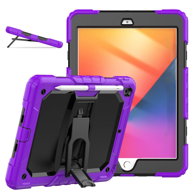 For iPad 10.2 2021 / 2020 / 2019 Shockproof Colorful Silica Gel + PC Protective Case with Holder & Shoulder Strap(Purple) - iPad 10.2 Cases by buy2fix | Online Shopping UK | buy2fix