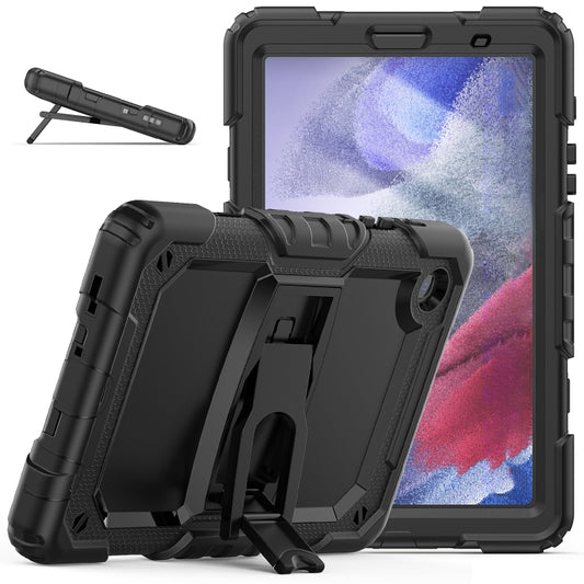 Shockproof Colorful Silica Gel + PC Protective Case with Holder & Shoulder Strap For Samsung Galaxy A7 Lite T220 / T225(Black) - Tab A7 Lite T220 / T225 by buy2fix | Online Shopping UK | buy2fix