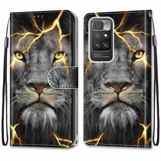For Xiaomi Redmi 10 Coloured Drawing Cross Texture Horizontal Flip PU Leather Case with Holder & Card Slots & Wallet & Lanyard(Fission Lion) by buy2fix