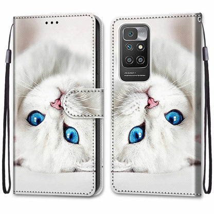 For Xiaomi Redmi 10 Coloured Drawing Cross Texture Horizontal Flip PU Leather Case with Holder & Card Slots & Wallet & Lanyard(White Kitten) - Xiaomi Cases by buy2fix | Online Shopping UK | buy2fix