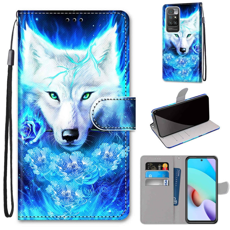 For Xiaomi Redmi 10 Coloured Drawing Cross Texture Horizontal Flip PU Leather Case with Holder & Card Slots & Wallet & Lanyard(Dick Rose Wolf) by buy2fix