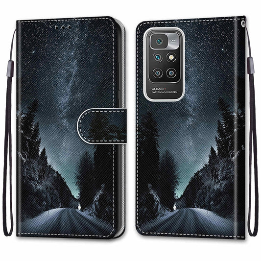 For Xiaomi Redmi 10 Coloured Drawing Cross Texture Horizontal Flip PU Leather Case with Holder & Card Slots & Wallet & Lanyard(Mountain Road Starry Sky) by buy2fix