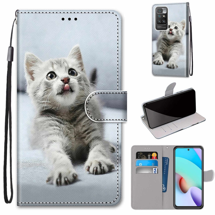 For Xiaomi Redmi 10 Coloured Drawing Cross Texture Horizontal Flip PU Leather Case with Holder & Card Slots & Wallet & Lanyard(Small Gray Cat) by buy2fix