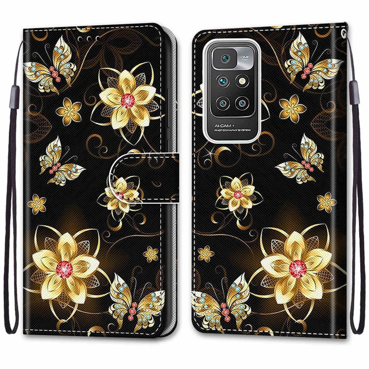 For Xiaomi Redmi 10 Coloured Drawing Cross Texture Horizontal Flip PU Leather Case with Holder & Card Slots & Wallet & Lanyard(Gold Diamond Butterfly) - Xiaomi Cases by buy2fix | Online Shopping UK | buy2fix