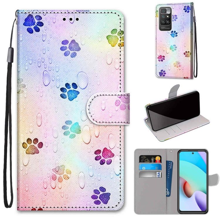 For Xiaomi Redmi 10 Coloured Drawing Cross Texture Horizontal Flip PU Leather Case with Holder & Card Slots & Wallet & Lanyard(Footprint Water Drops) - Xiaomi Cases by buy2fix | Online Shopping UK | buy2fix