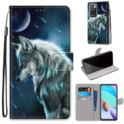 For Xiaomi Redmi 10 Coloured Drawing Cross Texture Horizontal Flip PU Leather Case with Holder & Card Slots & Wallet & Lanyard(Pensive Wolf) by buy2fix