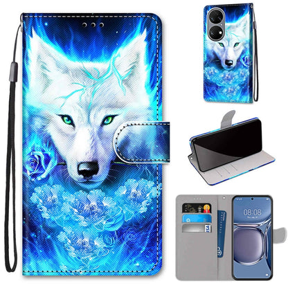 For Huawei P50 Coloured Drawing Cross Texture Horizontal Flip PU Leather Case with Holder & Card Slots & Wallet & Lanyard(Dick Rose Wolf) - Huawei Cases by buy2fix | Online Shopping UK | buy2fix