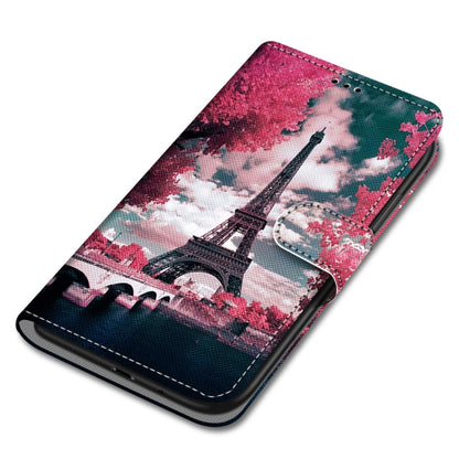 For Huawei P50 Coloured Drawing Cross Texture Horizontal Flip PU Leather Case with Holder & Card Slots & Wallet & Lanyard(Pink Flower Tower Bridge) - Huawei Cases by buy2fix | Online Shopping UK | buy2fix