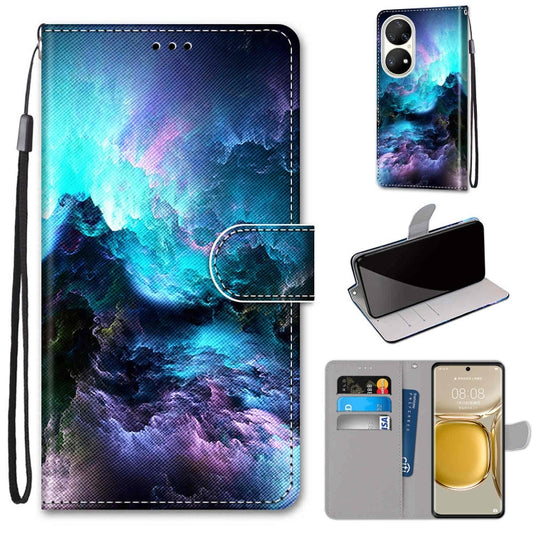 For Huawei P50 Pro Coloured Drawing Cross Texture Horizontal Flip PU Leather Case with Holder & Card Slots & Wallet & Lanyard(Colorful Clouds) - Huawei Cases by buy2fix | Online Shopping UK | buy2fix