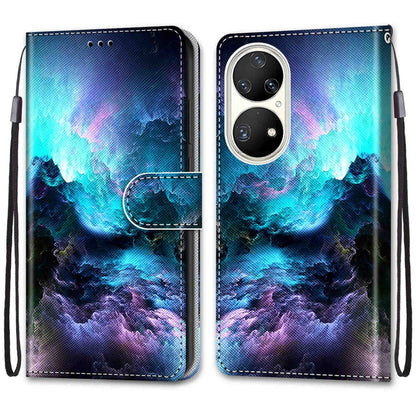 For Huawei P50 Pro Coloured Drawing Cross Texture Horizontal Flip PU Leather Case with Holder & Card Slots & Wallet & Lanyard(Colorful Clouds) - Huawei Cases by buy2fix | Online Shopping UK | buy2fix