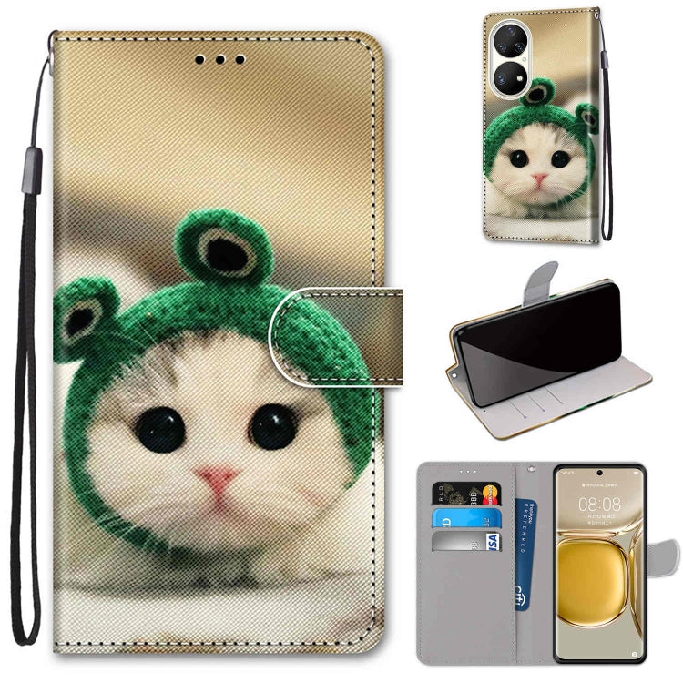For Huawei P50 Pro Coloured Drawing Cross Texture Horizontal Flip PU Leather Case with Holder & Card Slots & Wallet & Lanyard(Frog Kitten) - Huawei Cases by buy2fix | Online Shopping UK | buy2fix