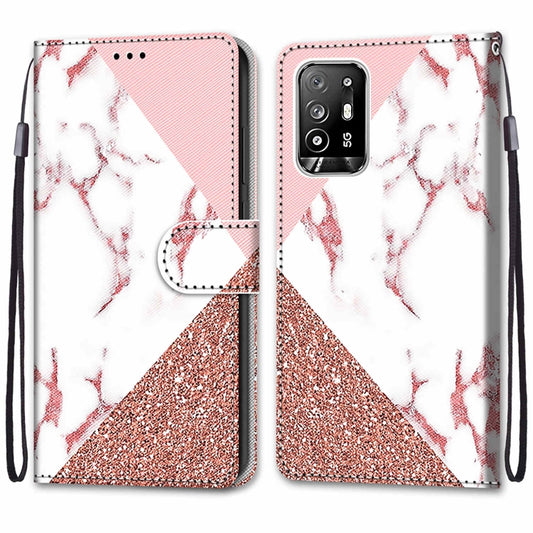 For OPPO A94 5G / A95 5G / F19 Pro+ 5G Coloured Drawing Cross Texture Horizontal Flip PU Leather Case with Holder & Card Slots & Wallet & Lanyard(Pink Stone Texture) by buy2fix