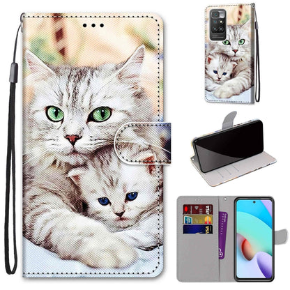 For Xiaomi Redmi 10 Coloured Drawing Cross Texture Horizontal Flip PU Leather Case with Holder & Card Slots & Wallet & Lanyard(Big Cat Holding Kitten) - Xiaomi Cases by buy2fix | Online Shopping UK | buy2fix