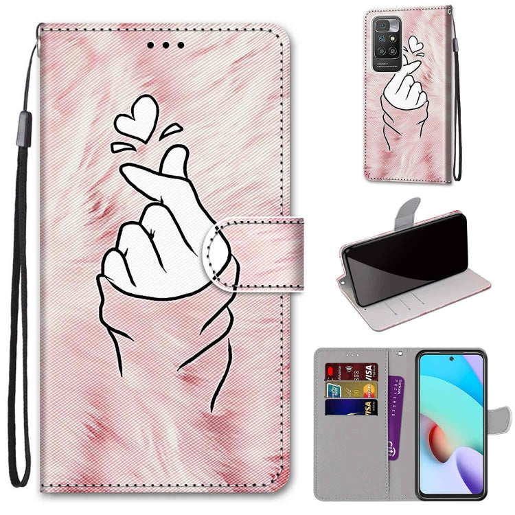 For Xiaomi Redmi 10 Coloured Drawing Cross Texture Horizontal Flip PU Leather Case with Holder & Card Slots & Wallet & Lanyard(Pink Hands Heart) by buy2fix