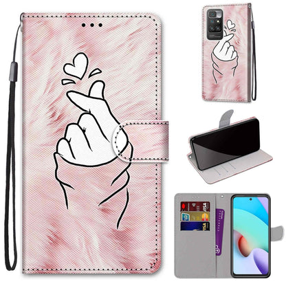 For Xiaomi Redmi 10 Coloured Drawing Cross Texture Horizontal Flip PU Leather Case with Holder & Card Slots & Wallet & Lanyard(Pink Hands Heart) by buy2fix