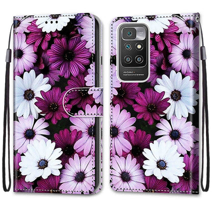 For Xiaomi Redmi 10 Coloured Drawing Cross Texture Horizontal Flip PU Leather Case with Holder & Card Slots & Wallet & Lanyard(Chrysanthemum Pink White Purple) - Xiaomi Cases by buy2fix | Online Shopping UK | buy2fix