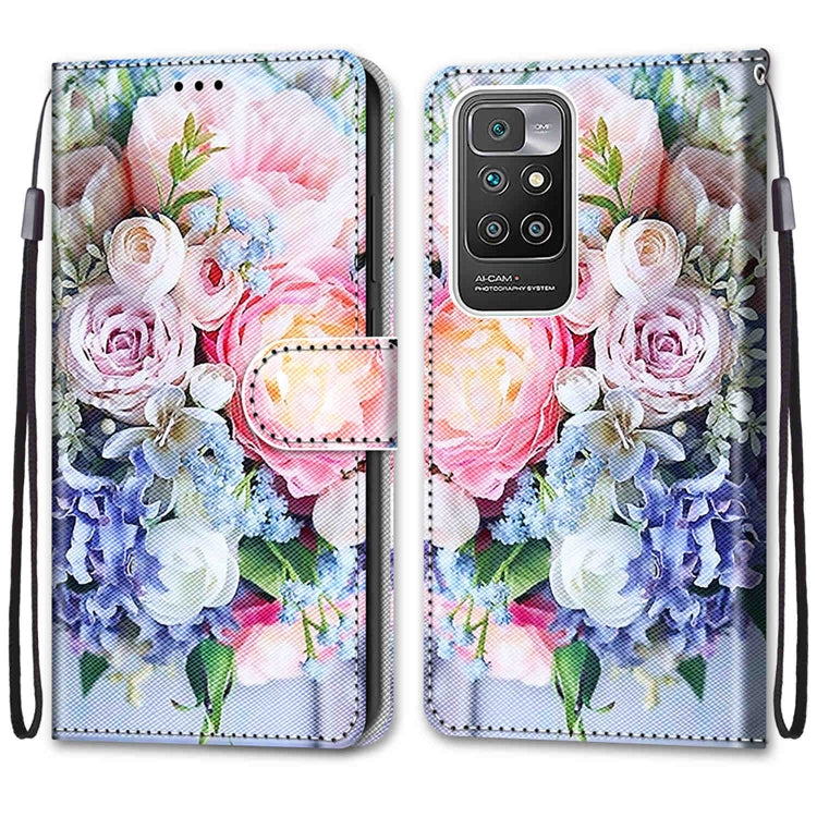 For Xiaomi Redmi 10 Coloured Drawing Cross Texture Horizontal Flip PU Leather Case with Holder & Card Slots & Wallet & Lanyard(Light Pink Bouquet) - Xiaomi Cases by buy2fix | Online Shopping UK | buy2fix