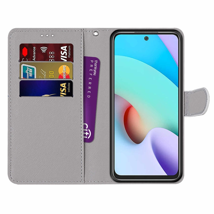 For Xiaomi Redmi 10 Coloured Drawing Cross Texture Horizontal Flip PU Leather Case with Holder & Card Slots & Wallet & Lanyard(Middle Finger White Cat) by buy2fix