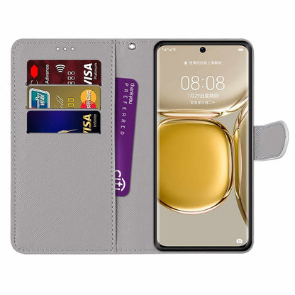 For Huawei P50 Pro Coloured Drawing Cross Texture Horizontal Flip PU Leather Case with Holder & Card Slots & Wallet & Lanyard(Big Cat Holding Kitten) - Huawei Cases by buy2fix | Online Shopping UK | buy2fix