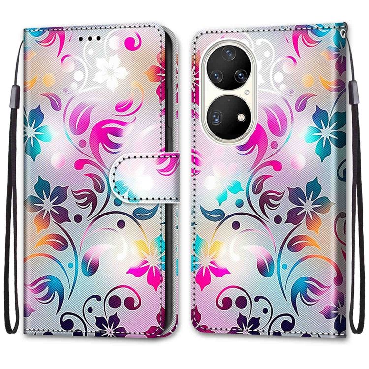 For Huawei P50 Pro Coloured Drawing Cross Texture Horizontal Flip PU Leather Case with Holder & Card Slots & Wallet & Lanyard(Gradient Colorful Flower) - Huawei Cases by buy2fix | Online Shopping UK | buy2fix