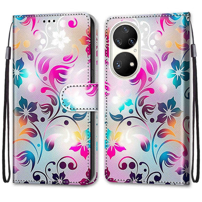 For Huawei P50 Pro Coloured Drawing Cross Texture Horizontal Flip PU Leather Case with Holder & Card Slots & Wallet & Lanyard(Gradient Colorful Flower) - Huawei Cases by buy2fix | Online Shopping UK | buy2fix