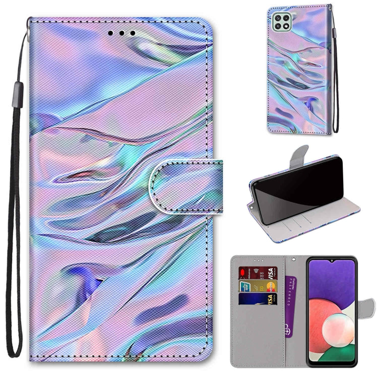For Samsung Galaxy A22 5G Coloured Drawing Cross Texture Horizontal Flip PU Leather Case with Holder & Card Slots & Wallet & Lanyard(Fluorescent Water Texture) by buy2fix