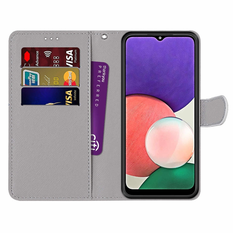For Samsung Galaxy A22 5G Coloured Drawing Cross Texture Horizontal Flip PU Leather Case with Holder & Card Slots & Wallet & Lanyard(Gradient Colorful Flower) by buy2fix