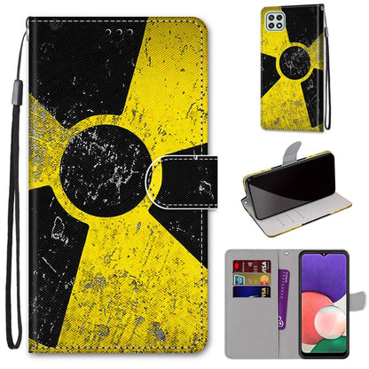 For Samsung Galaxy A22 5G Coloured Drawing Cross Texture Horizontal Flip PU Leather Case with Holder & Card Slots & Wallet & Lanyard(Yellow Black Logo) by buy2fix
