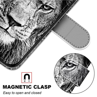 For Samsung Galaxy A22 5G Coloured Drawing Cross Texture Horizontal Flip PU Leather Case with Holder & Card Slots & Wallet & Lanyard(Black White Lion Head) by buy2fix
