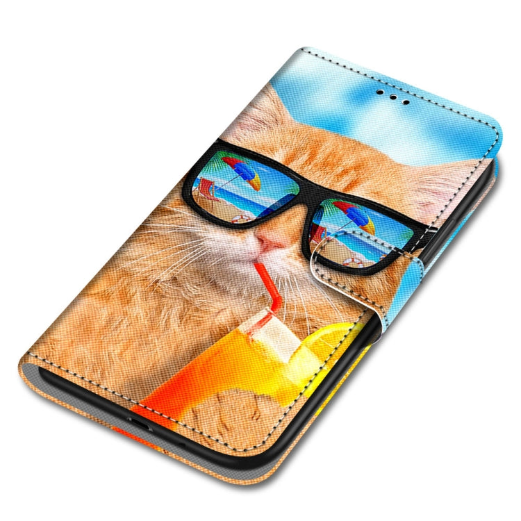For Samsung Galaxy A22 4G Coloured Drawing Cross Texture Horizontal Flip PU Leather Case with Holder & Card Slots & Wallet & Lanyard(Cat Drinking Soda) by buy2fix