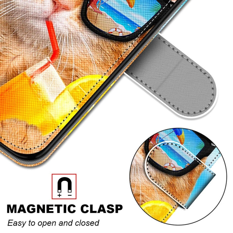 For Samsung Galaxy A22 4G Coloured Drawing Cross Texture Horizontal Flip PU Leather Case with Holder & Card Slots & Wallet & Lanyard(Cat Drinking Soda) by buy2fix