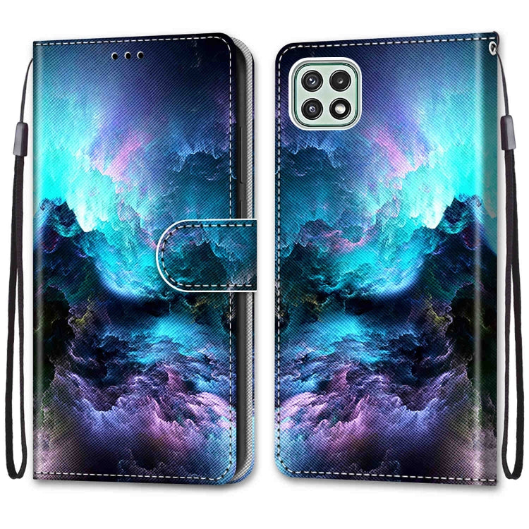 For Samsung Galaxy A22 5G Coloured Drawing Cross Texture Horizontal Flip PU Leather Case with Holder & Card Slots & Wallet & Lanyard(Colorful Clouds) by buy2fix
