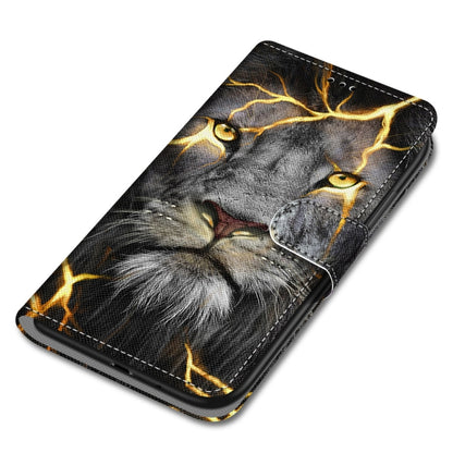 For Samsung Galaxy A22 5G Coloured Drawing Cross Texture Horizontal Flip PU Leather Case with Holder & Card Slots & Wallet & Lanyard(Fission Lion) by buy2fix